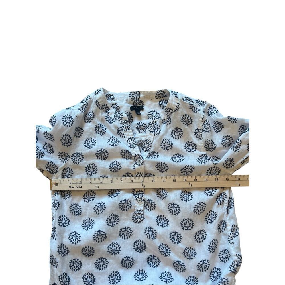 Talbots Blue and White 100% Linen Blouse Petite Small - Picture 4 of 6